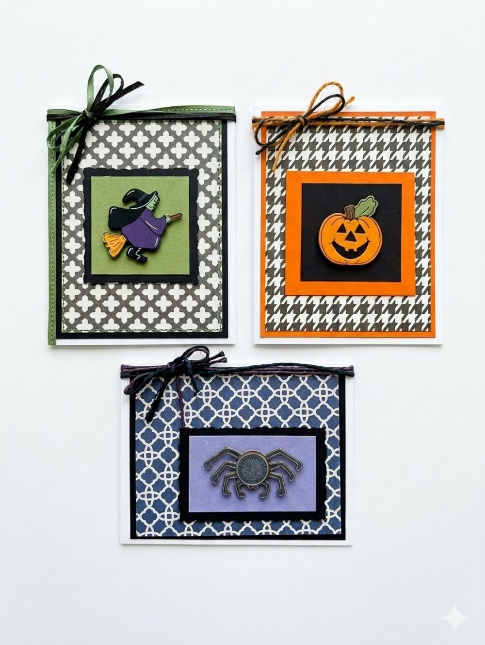 Halloween Cards Set of 3 • Witch Pumpkin Spider • Handmade Blank Note Cards